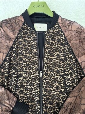 Gucci Black Lace Bomber with Nude Underlay